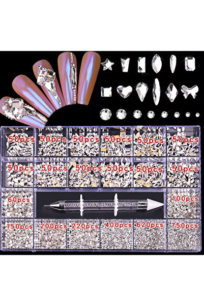 Choice صندوق أحجار الراين البيضاء 21 شبكة 21 شبكة، ماسة أظافر مختلطة، ماسة عل...