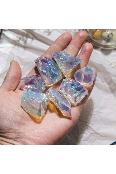 Choice 50 جرام 2-3 قطع من حجر الأوباليت أورا 50 جرام/حقيبة 2-3 قطع من حجر الأوباليت الخام كوارتز صناعي أورا لون قوس قزح خشن H