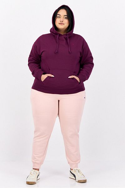 Champion Women Plus Size Long Sleeves Outdoor Hooded Sweatshirt, Maroon