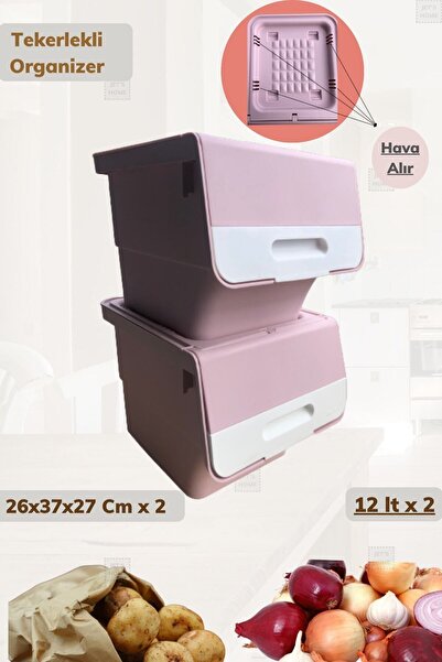 2-Wheel Organizer BPA Free Supply Box Vegetable Onion Holder Pink Motek 24 Lt
