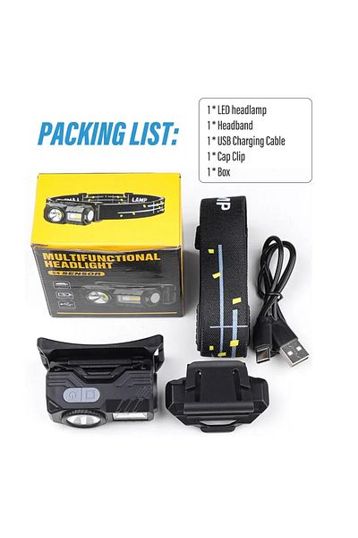 ESMARTER T131 pack list Mini LED Headlamp Motion Sensor Camping Fishing Lantern USB Rechargeable Headlight wi