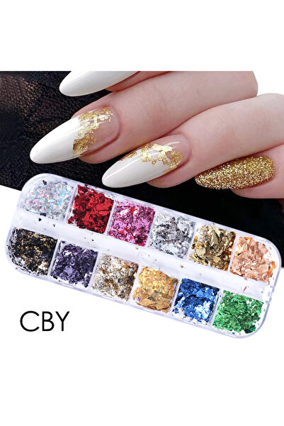 Choice رقائق ذهبية من CBY، 12 لونًا، أظافر رائعة، رقائق ألومنيوم عشوائية لامع...