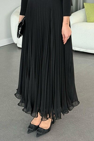 Şulemoda Giyim Μαύρη σιφόν πλισέ φούστα