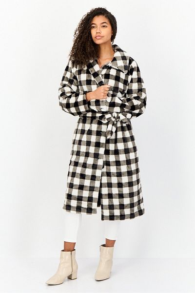 Missguided Women Checkered Belted Trench Coat, Multicolor