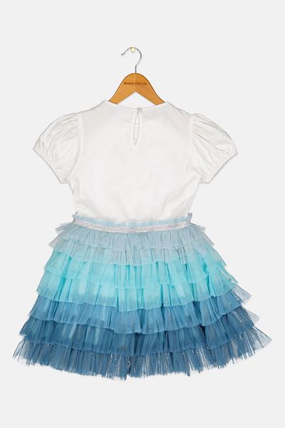 Miss Kids Girl Embroidered Layered Dress, Multicolor