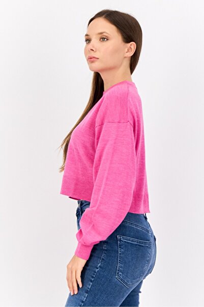 Esprit Women Crew Neck Knitted Cropped Sweater, Pink