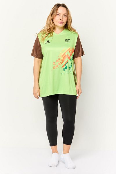 adidas Women Sportswear Fit Short Sleeves Khelo India Football Jersey, Apple Green