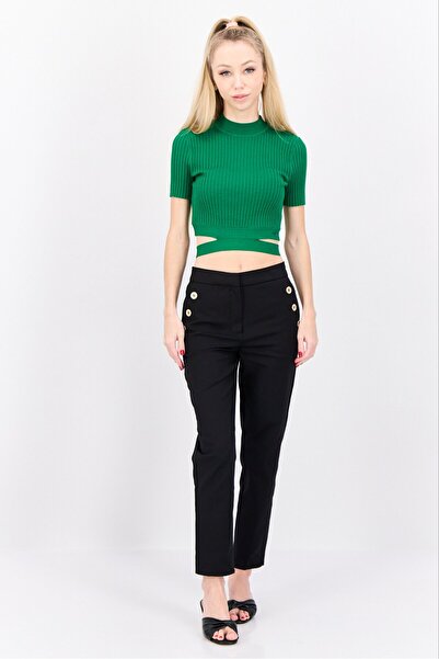 Esprit Women Mock Neck Short Sleeve Textured Top, Green