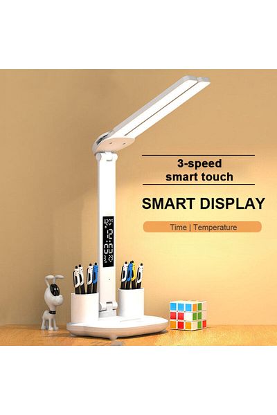 lyfs Clock Charging Rechargeable Table Lamp for Study, Desk Lamp Reading Light Led Table Light with Fan,