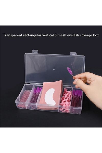 Choice 1PCS Transparent With Cover Rectangle Vertical 5 Grid Eyelash Extension Tool Storage Box Glue Twe...