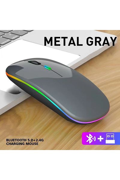 Choice GRAY Tablet Phone Computer Bluetooth Wireless Mouse Charging Luminous 2.4G USB Wireless Mouse Portab