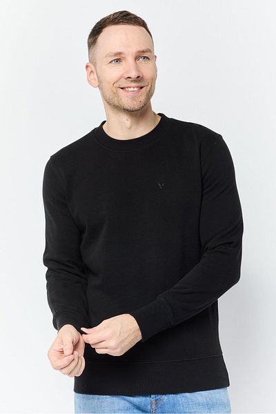 AMERICAN EAGLE Men Crew Neck Plain Brand Logo Long Sleeves Sweatshirt, Black
