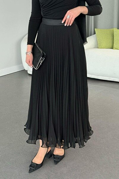 Şulemoda Giyim Μαύρη σιφόν πλισέ φούστα