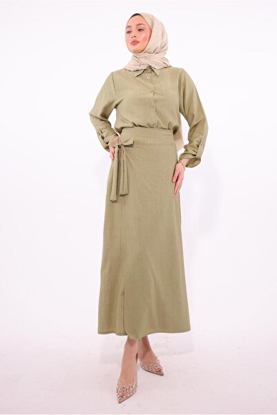 TRENDTESETTÜR Women's Green (Oil Green) Suit with Lace Detail Skirt t 1374