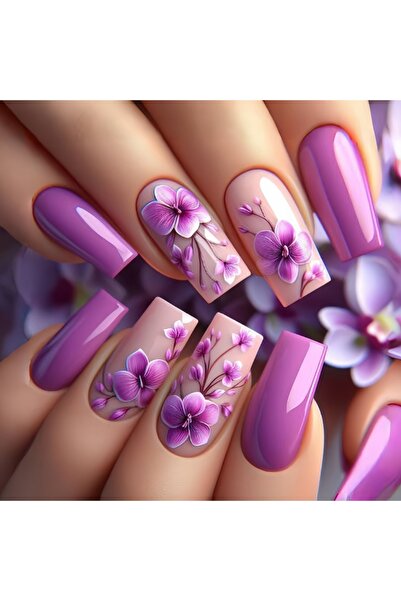 Choice 1958 24 قطعة/مجموعة أظافر صناعية متوسطة الطول للنساء بتصميم زهور الربي...