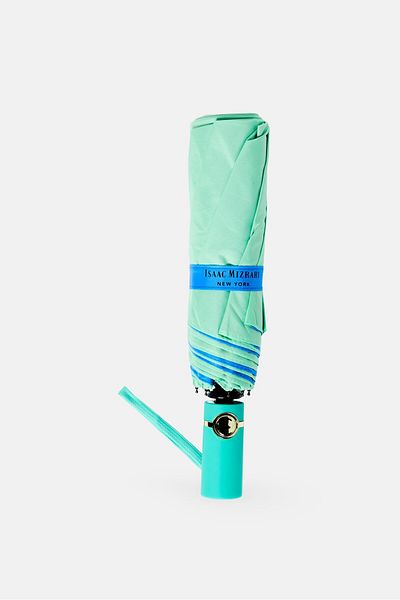 ISAAC MIZRAHI Double Sided Nylon Auto Open Umbrella, Mint Green