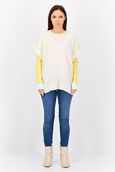 Esprit Women Oversized Fit V Neck Knitted Sweaters, White