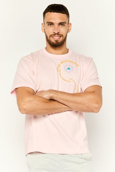 adidas تي شيرت رجالي رياضي بأكمام قصيرة من ستيلا مكارتني، مناسب للأنشطة الخارجية، باللون الوردي