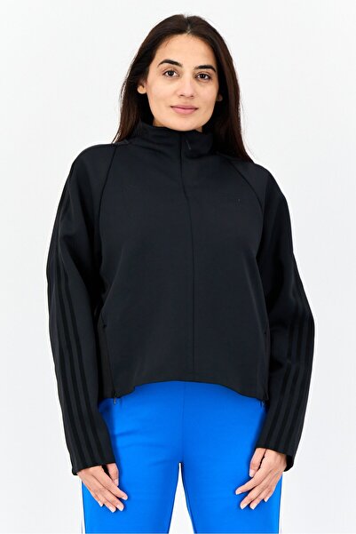 adidas جاكيت رياضي نسائي بأكمام طويلة للجري، أسود