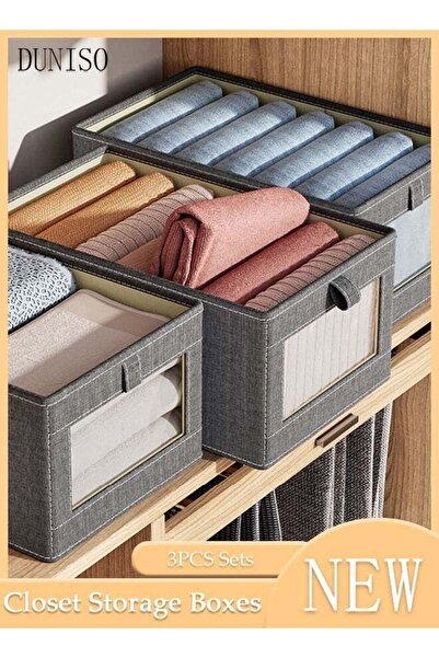 Generic صندوق تخزين خزانة ملابس قابل للطي من دونيسو، مكون من 3 قطع، صندوق تخزين خزانة ملابس قابل للغسل مع مقبض لتخزين الألعاب