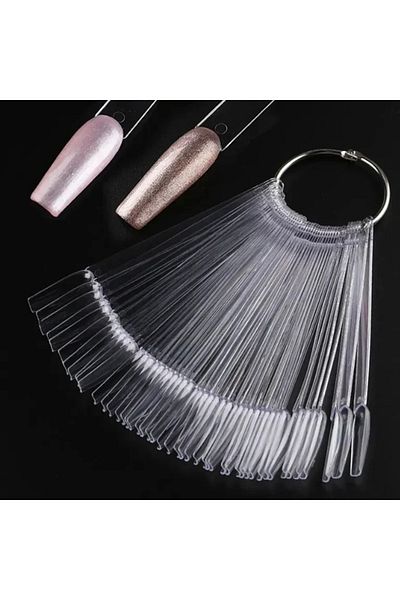 Choice 50PCS Transparent 50Pcs False Nail Tips Clear Nail Gel Polish Display Fan with Ring Practise Card Fa