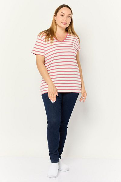 Nautica Women V Neck Short Sleeve Stripe Top, Multicolor