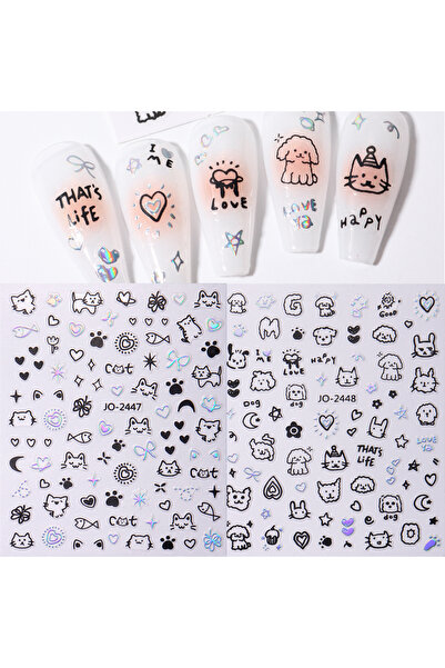 Choice JO2447and48LS قطعتان من ملصقات أظافر القطط اللطيفة الكرتونية للأطفال ع...