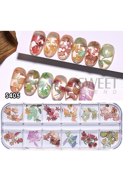 Choice مجموعة S405 من 12 شبكة من أوراق القيقب المزيفة للخريف مع ترتر أظافر بت...