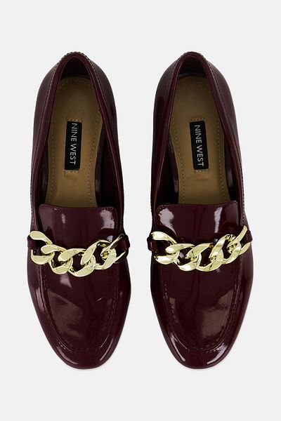 Nine West Women Chain Faux Leather Slip On Shoes, Burgundy