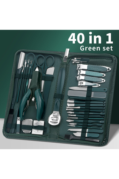 Choice1 Green 40 in 1 Manicure Set Pedicure Tools Set Nail Grooming Kit for Women Mens, 40 in 1（Dark Green）
