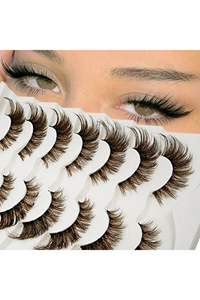 Choice1 20 مم 7 أزواج من الرموش الصناعية البنية الشفافة، رموش صناعية ناعمة 8D على شكل عين ثعلب