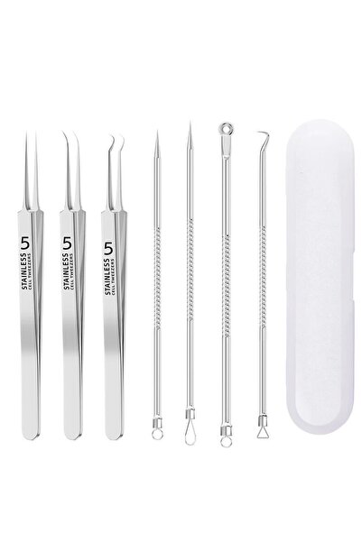 Choice WHITE 7pcs Stainless Steel Splinter Acne Clip Cell Tweezer Blackhead C...