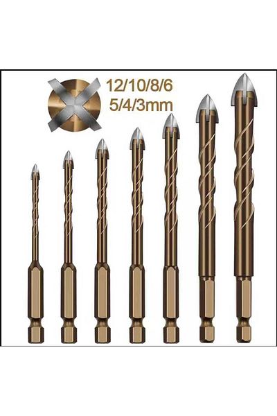 Choice 7 PCS 3-12MM Cross Hexagonal Tile Drill Bit Set For Glass Ceramics Carbide Triangle Drill Bit Woodwo