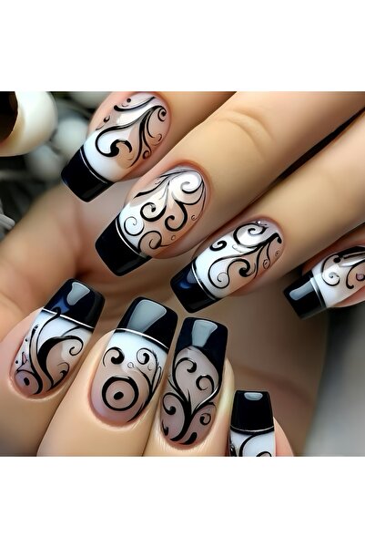 Choice 1682 أظافر صناعية قصيرة متوسطة مربعة الشكل، مزينة بأزهار نباتية لامعة وأوراق قيقب متدرجة اللون، على شكل طاووس