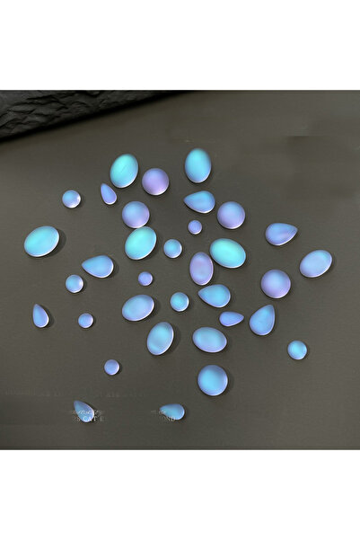 Choice حوالي 25 قطعة أظافر زرقاء غير لامعة بيضاوية الشكل بتصميم قطرة ماء مستد...