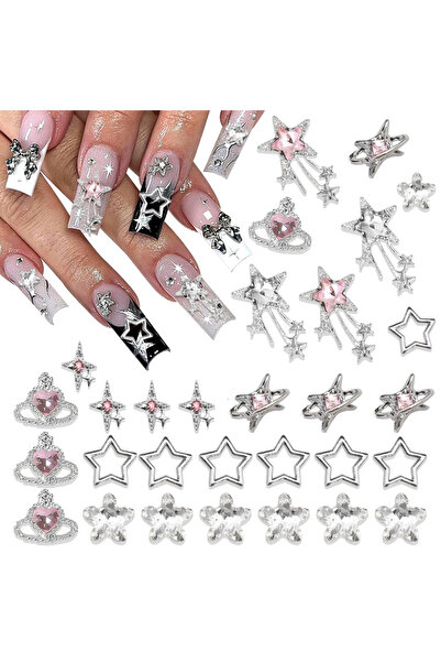 Choice TZ-28 40 قطعة من زينة أظافر النجوم الفضية ثلاثية الأبعاد على شكل نجمة ...