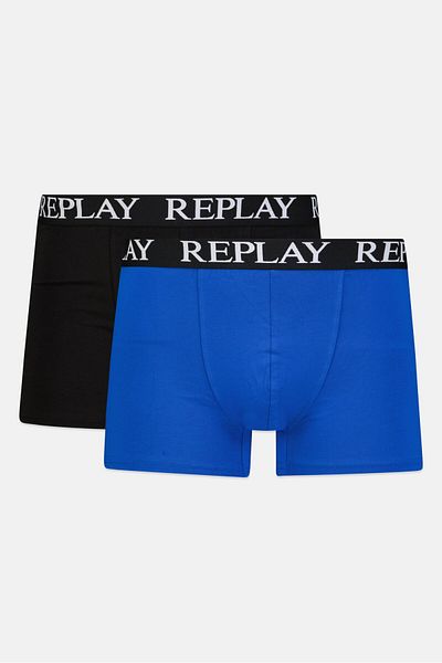 Replay Men 2 Pack Brand Logo Trunk, Black/blue