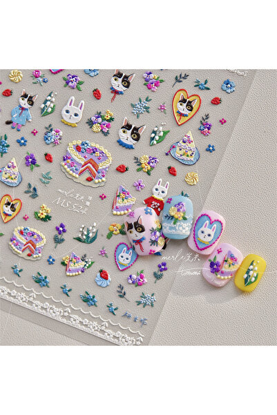 Choice1 1 قطعة MS524 1 قطعة 5D Kawaii Cat ملصقات أظافر فنية الإغاثة الرسوم المتحركة اليابانية الرجعية كعكة الحيوانات لاصقة