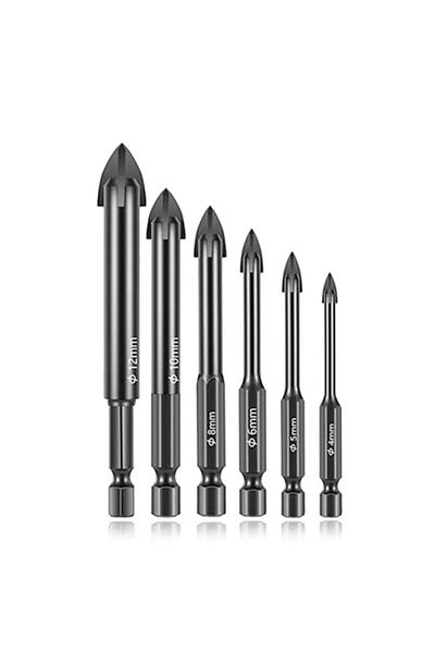 Choice Black 6 Pcs/Set Cemented Carbide Cross Hex Drill Bits Set,Professional Glass and Tile Drill Bits,Eff