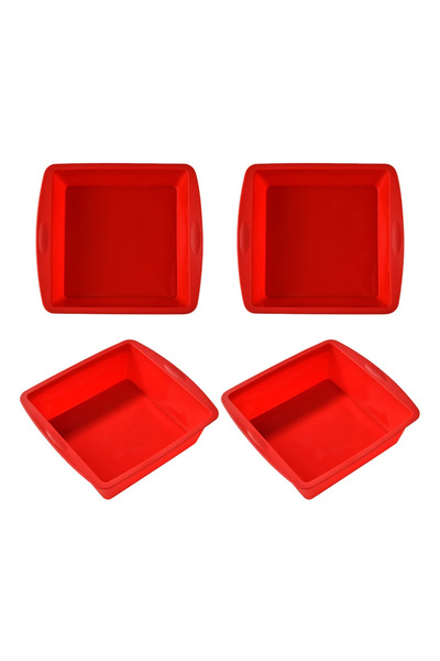 Choice 4 قطع من قوالب الكيك المربعة المصنوعة من السيليكون باللون الأحمر، وعاء...