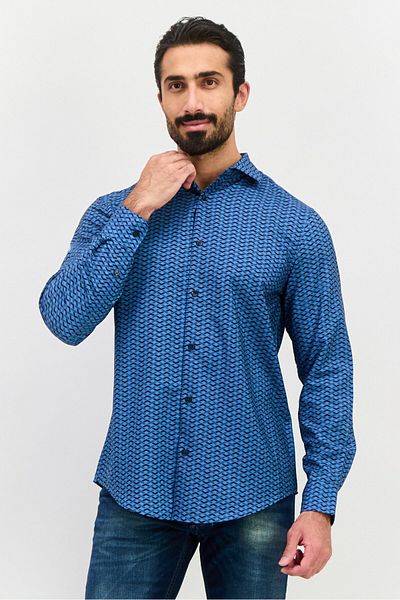 Perry Ellis Men Stretch Fit Long Sleeve All Over Printed Casual Shirt, Multicolor