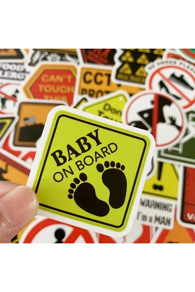 Choice 50pcs Warning Signs Caution Danger Signs Sticker Pack Waterproof DIY Decoration Kawaii Phone Case...