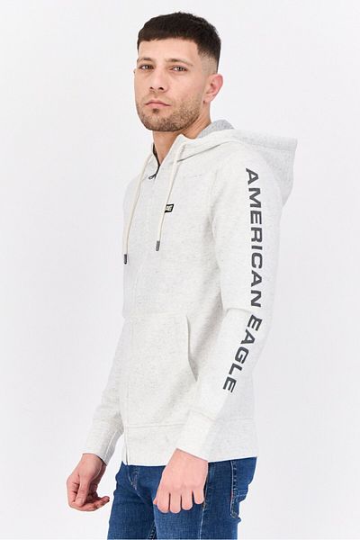AMERICAN EAGLE Men Brand Logo Long Sleeve Hoodie, Grey
