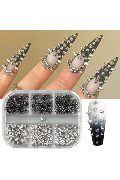 Choice1 S-133 زينة أظافر معدنية بستة شبكات، ذهبية/فضية/سوداء، بأزرار مخروطية ...