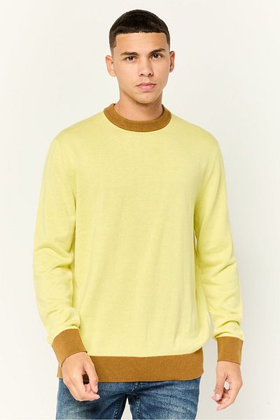 Esprit Men Ribbed Neck Long Sleeves Knitted Sweater, Light Yellow