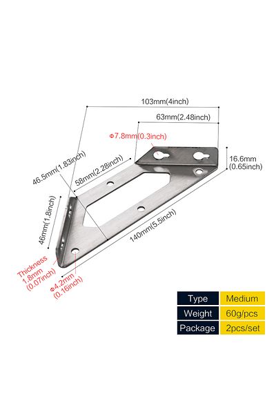 Choice Medium(2pcs) 1-4 Pcs Trapeziform Angle Brackets, Stainless Steel Trapeziform Corner Braces, Triangle