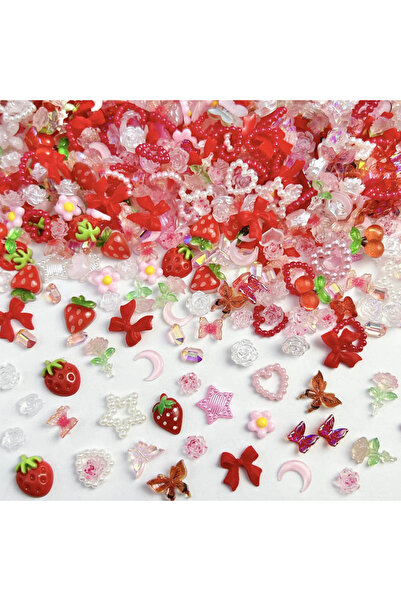 Choice زينة أظافر على شكل قمر مسطح من الراتنج الحلو، 100 قطعة من زهور الفراول...