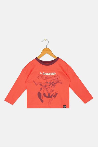 GAP X Marvel Toddlers Boy The Amazing Spiderman Long Sleeves T-shirt, Coral