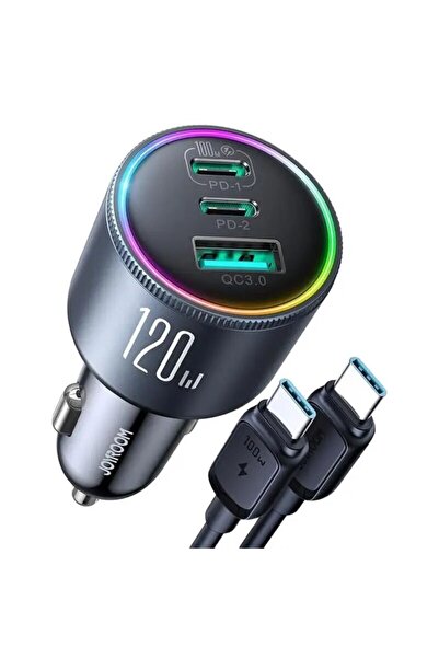 Choice شاحن سيارة JOYROOM أسود 120 واط USB C لهاتف iPhone 15 Pro 3 منافذ شاحن...