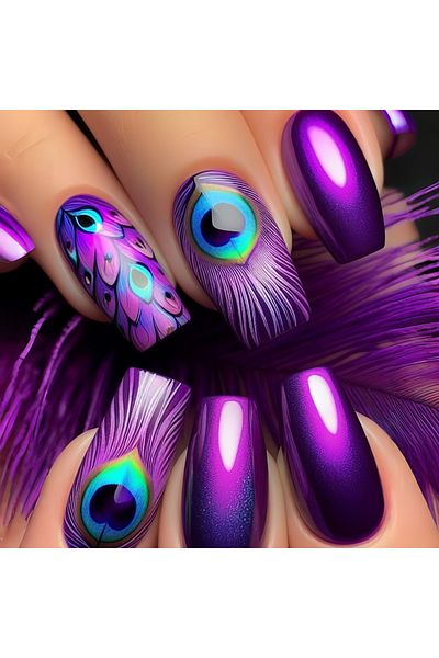 Choice 1677 Short middle square ballet fake nails sparkling plant flowers maple leaves gradient Peacock fea